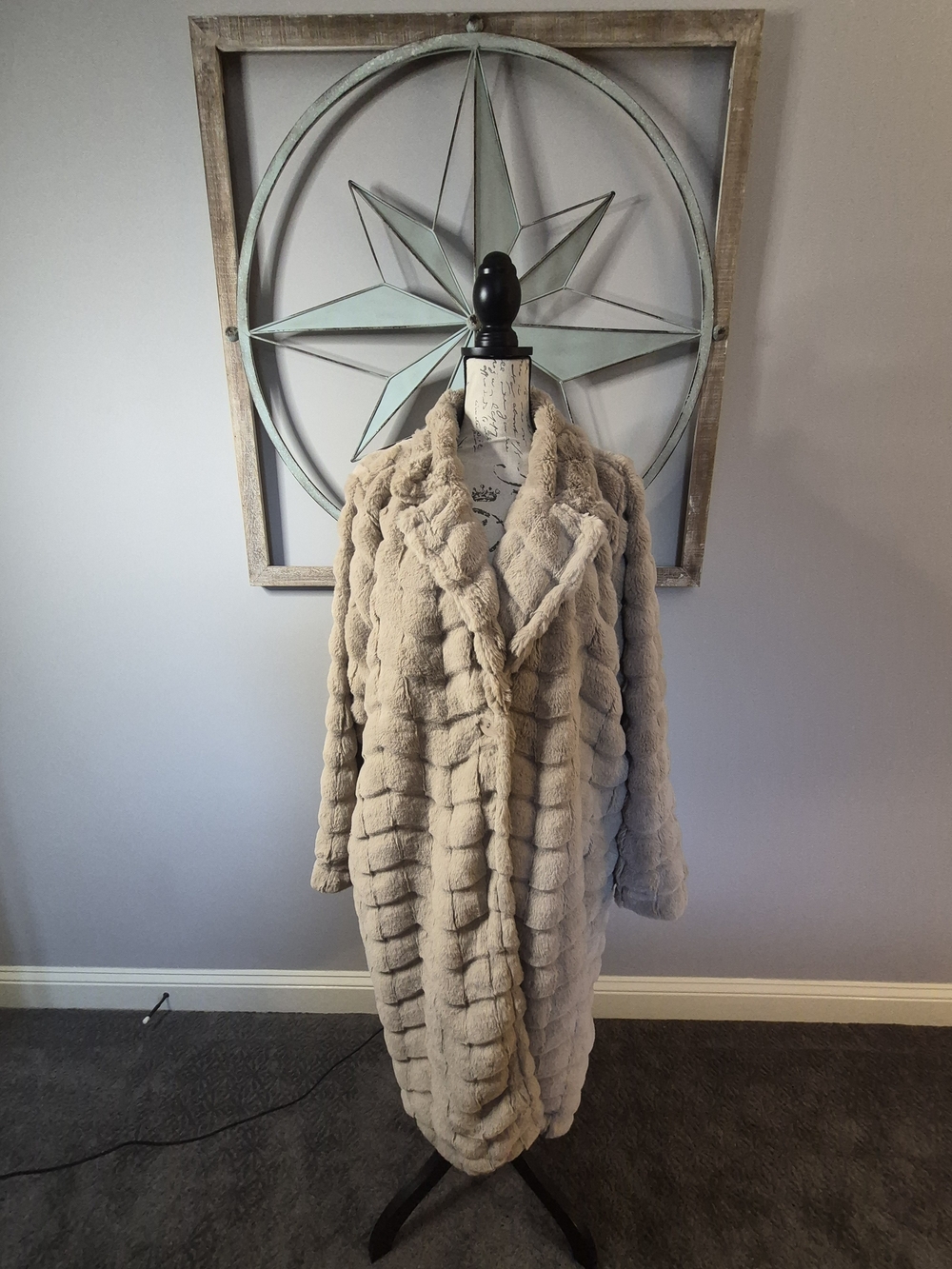 Fair Haven Plush Scalloped Faux Fur Statement Midi Coat Warm Taupe - 3XL